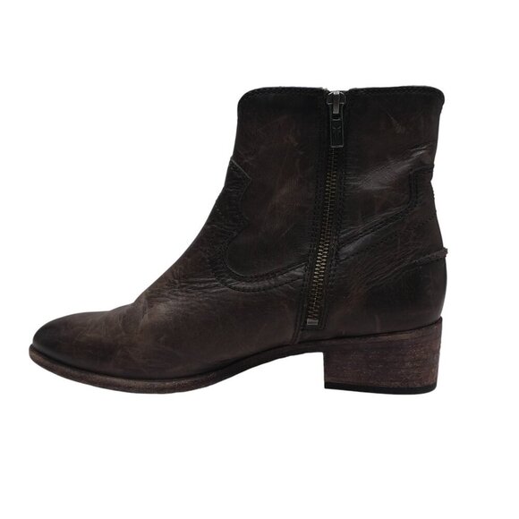 Frye Ray Seam Brown Distressed Leather Western Heeled Ankle Boots Womens 7.5 - Picture 3 of 12